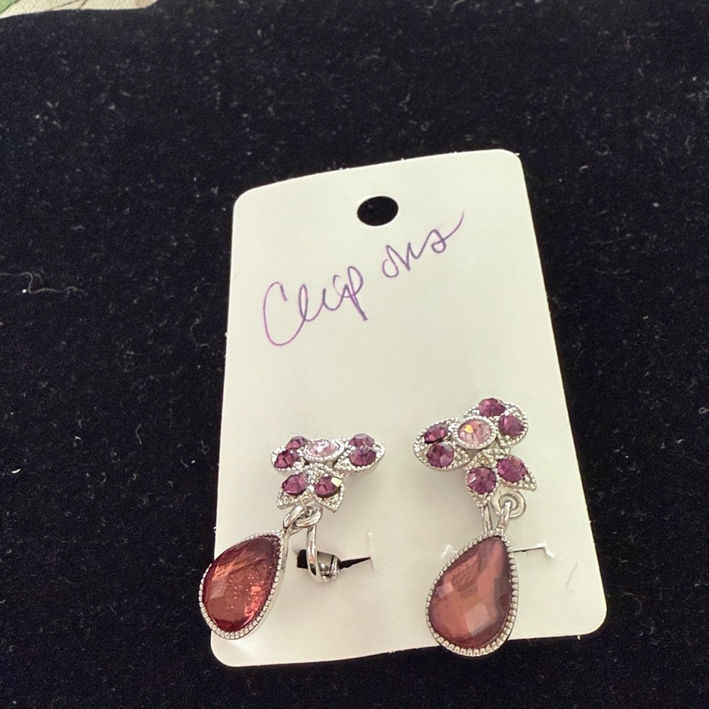 Elegant Silver and Purple Clip-On Earrings